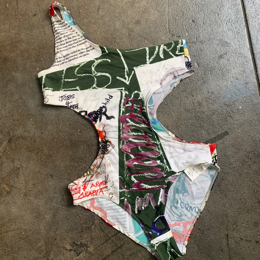 Vivienne Westwood Brand New 2018 Unisex Graffiti Body Suit Swim Wear Crazy